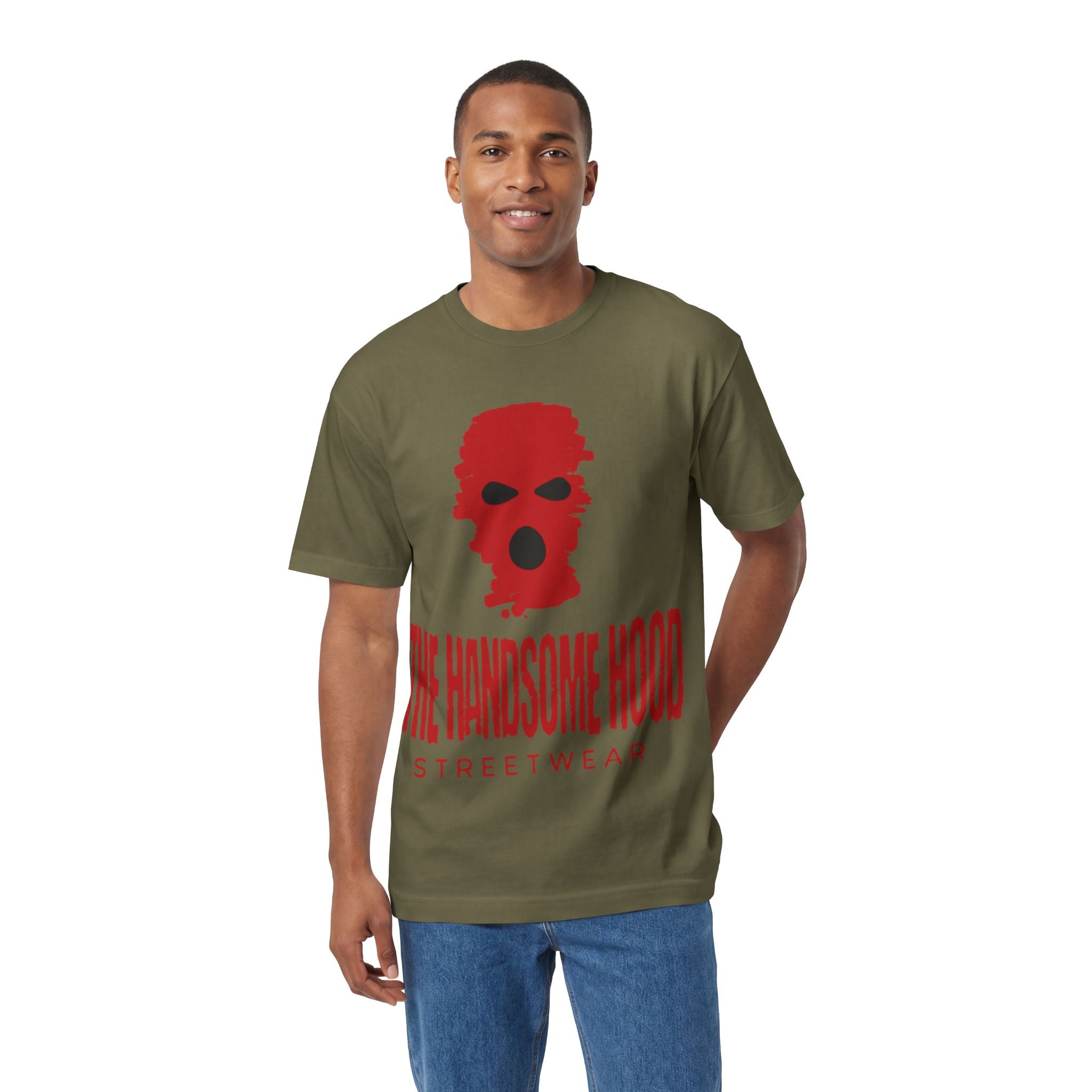 The Handsome Hood Streetwear Tee — Red Balaclava Graphic T-Shirt