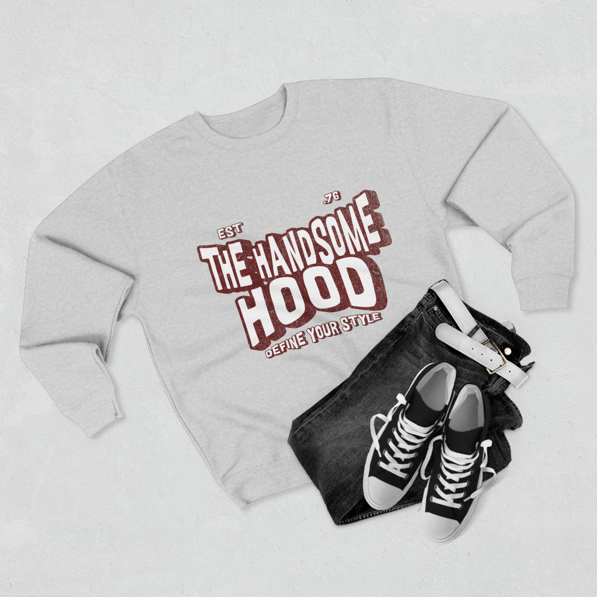 Crewneck Sweatshirt — "The Handsome Hood" Retro Script Pullover