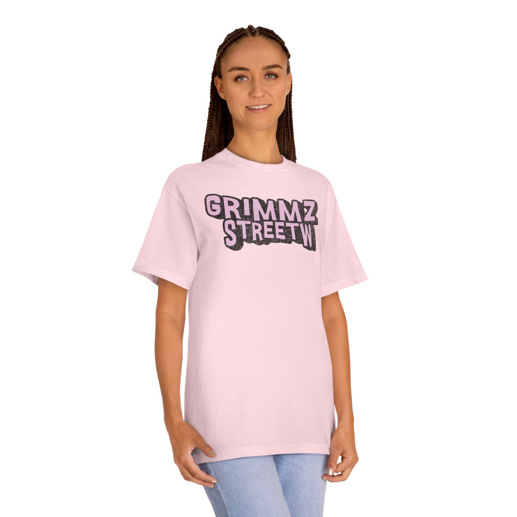 Grimmz Streetwear Tee — Pink Graffiti Logo T-Shirt
