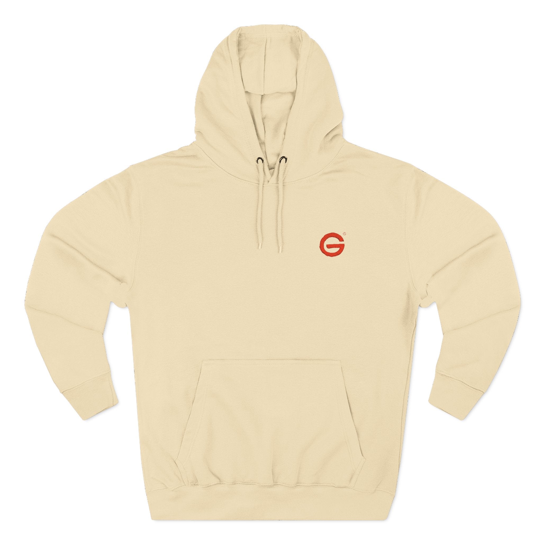 Minimalist Red 'G' Logo Hoodie - White Fleece Pullover