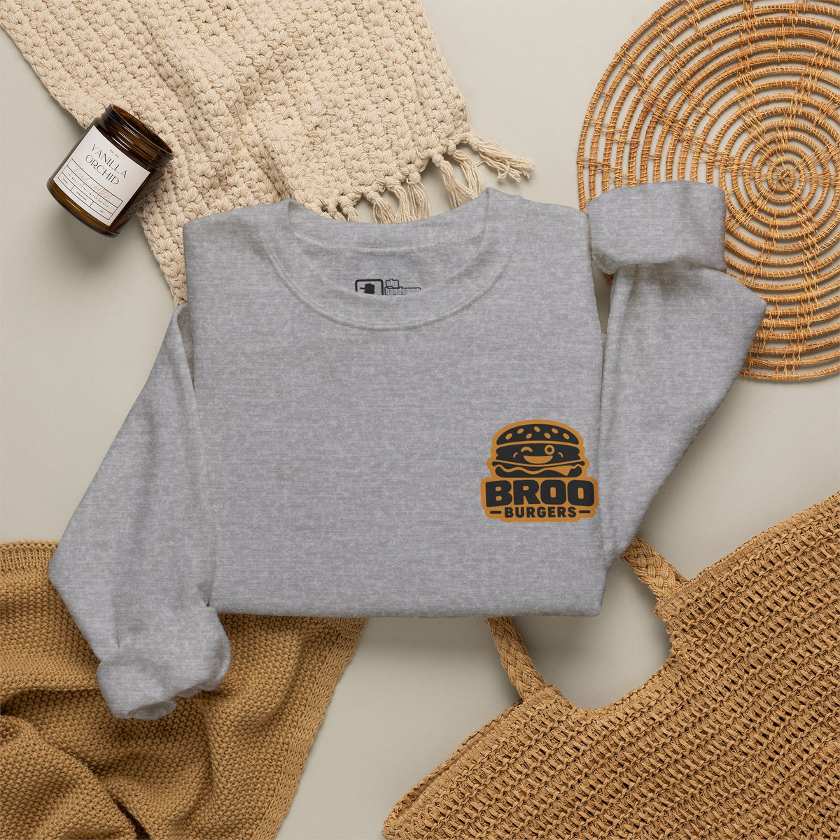 Burger Logo Sweatshirt — 'BROO Burgers' Retro Fast Food Crewneck