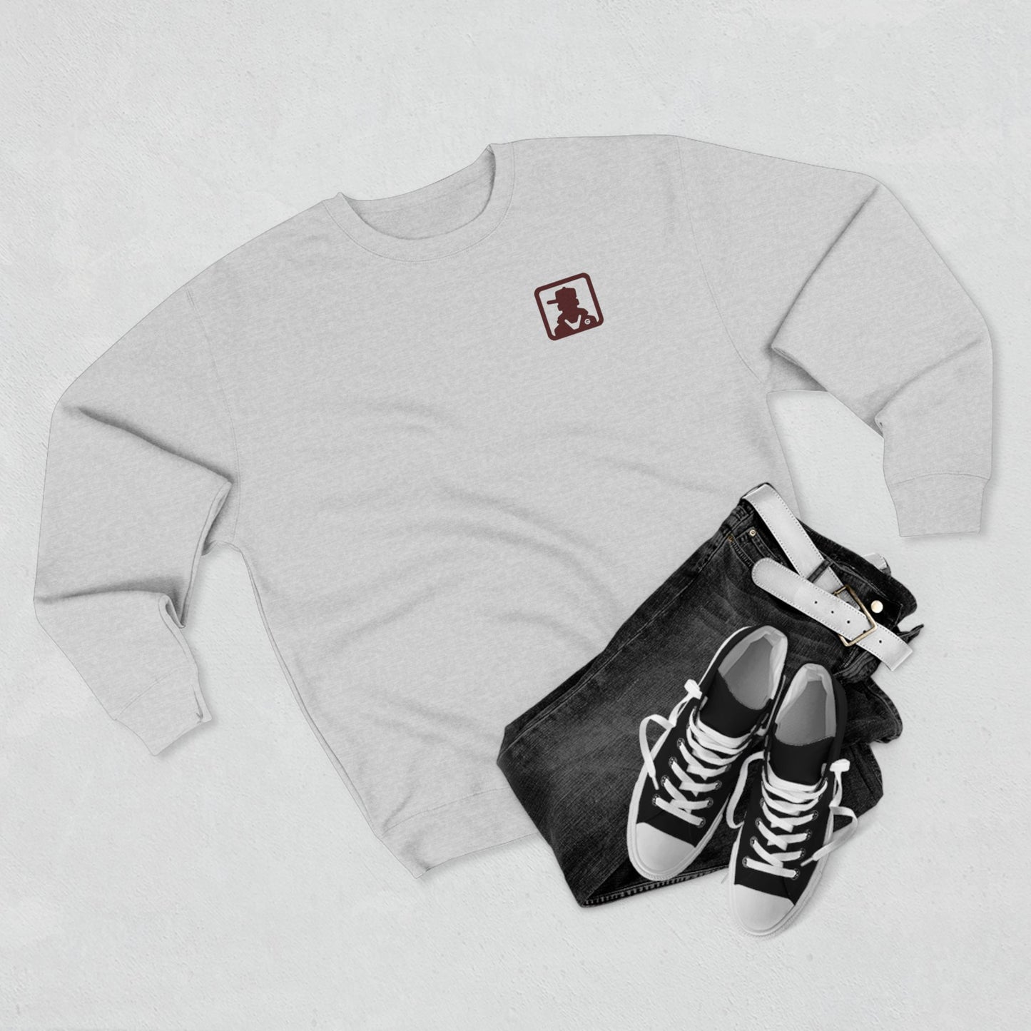 Minimalist Pocket Logo Sweatshirt — Small Vintage Silhouette Crewneck