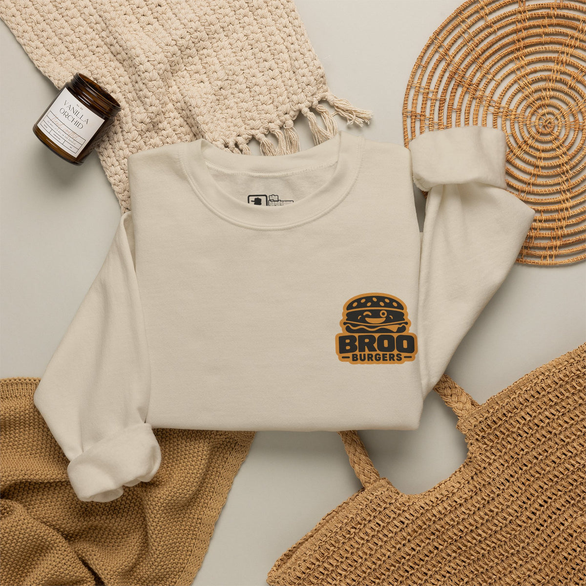 Burger Logo Sweatshirt — 'BROO Burgers' Retro Fast Food Crewneck