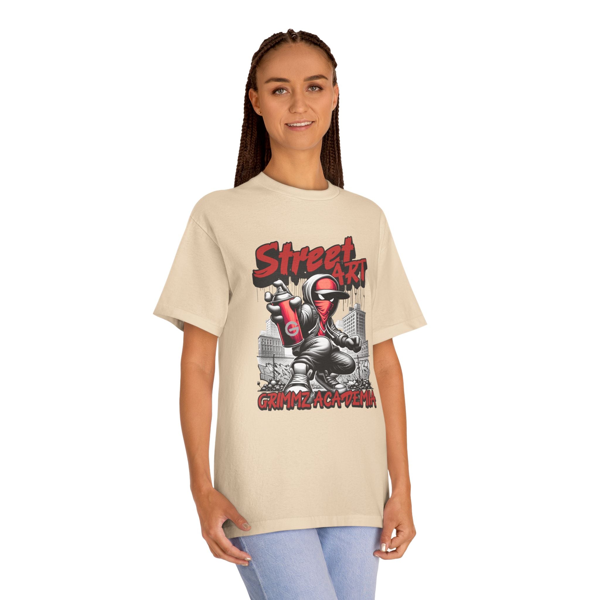 Street Art Graffiti Tee — "Street Art" Graphic Spray-Paint Crewneck