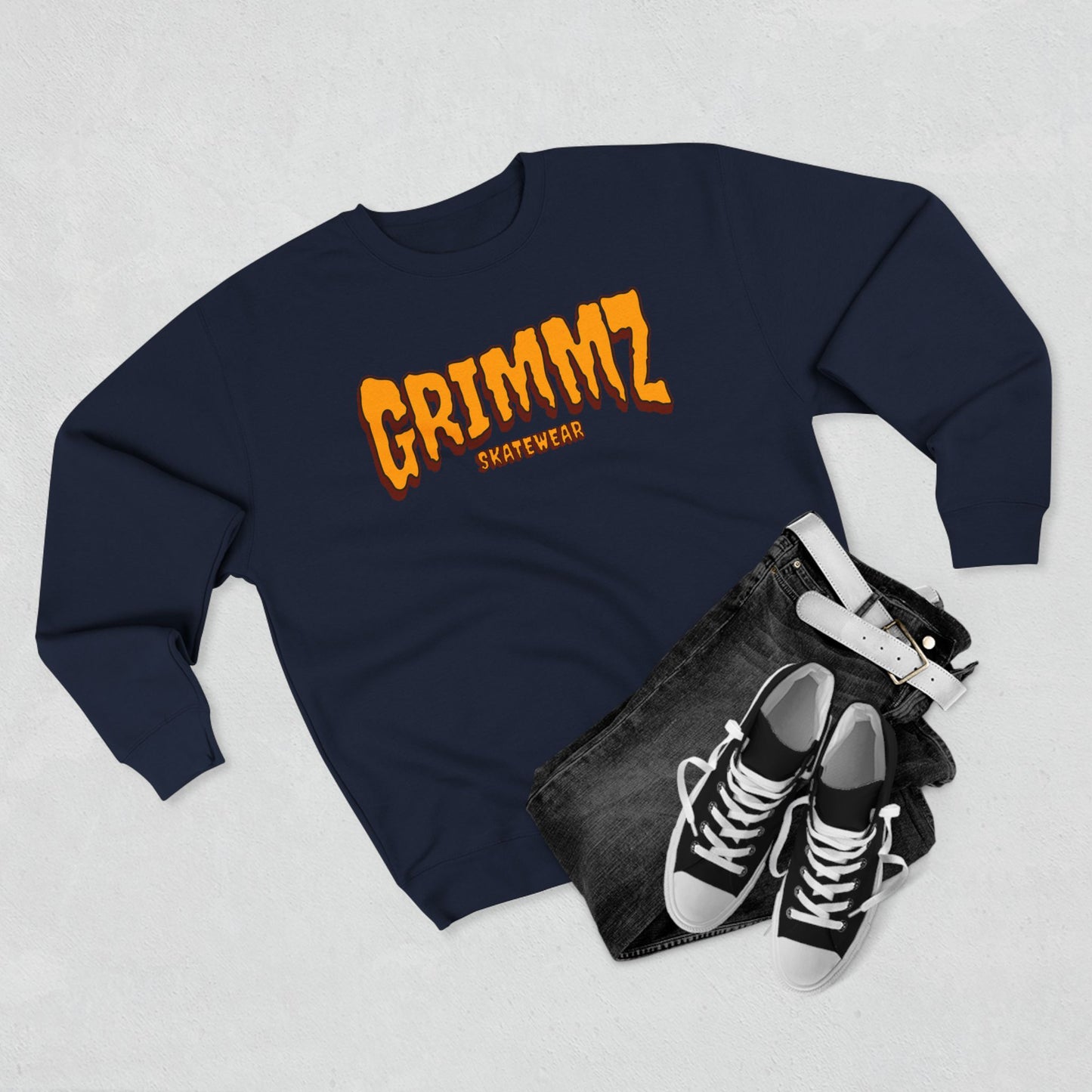 Grimmz Crewneck Sweatshirt — Bold Orange Logo Streetwear