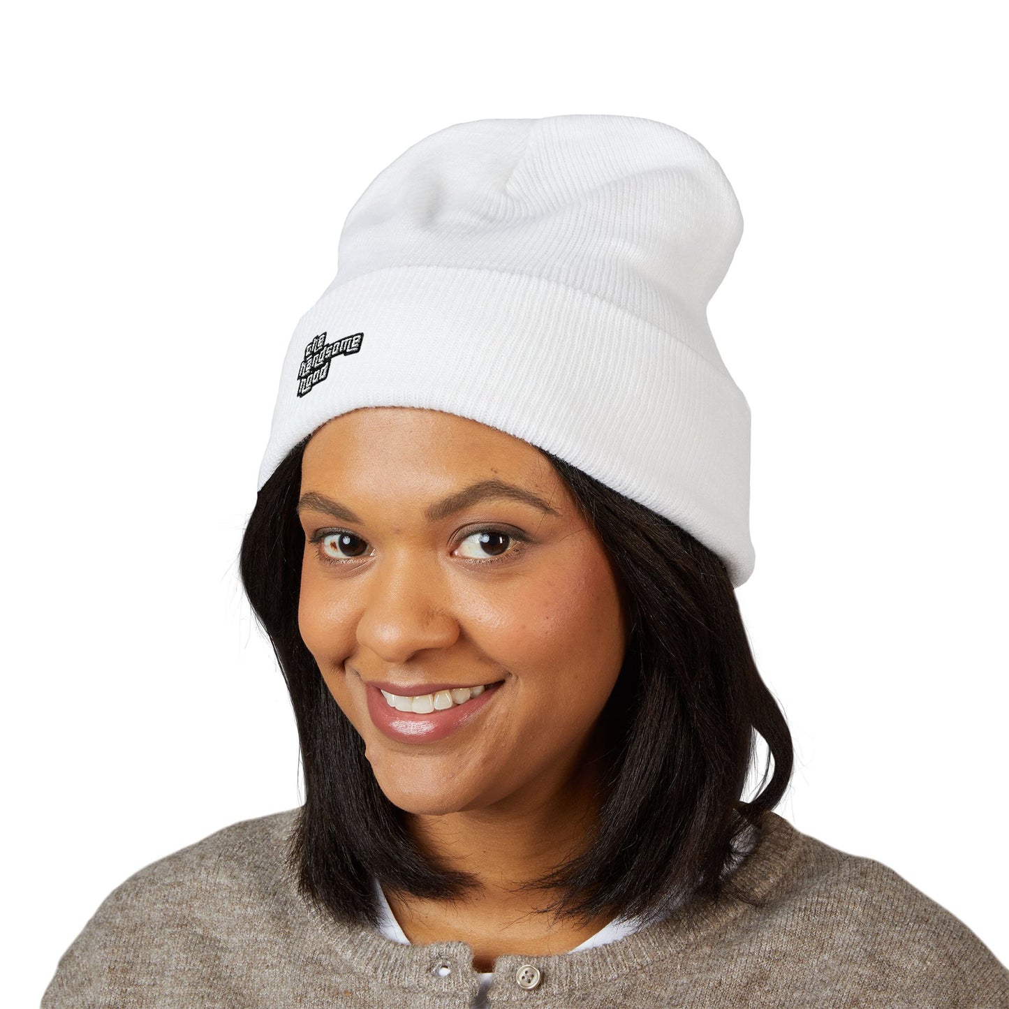 Minimalist White Logo Knit Beanie