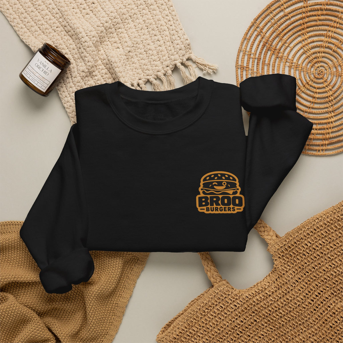 Burger Logo Sweatshirt — 'BROO Burgers' Retro Fast Food Crewneck