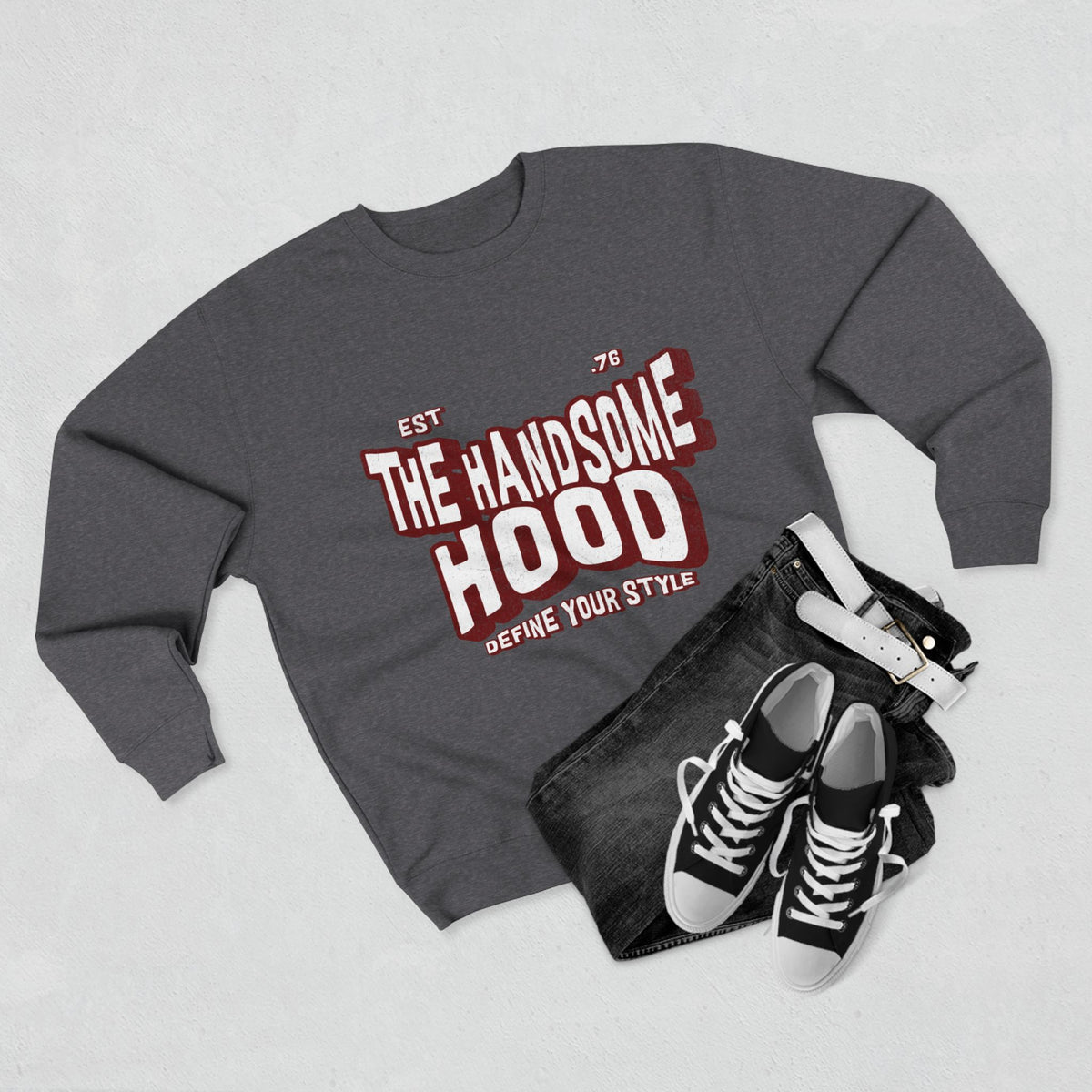 Crewneck Sweatshirt — "The Handsome Hood" Retro Script Pullover