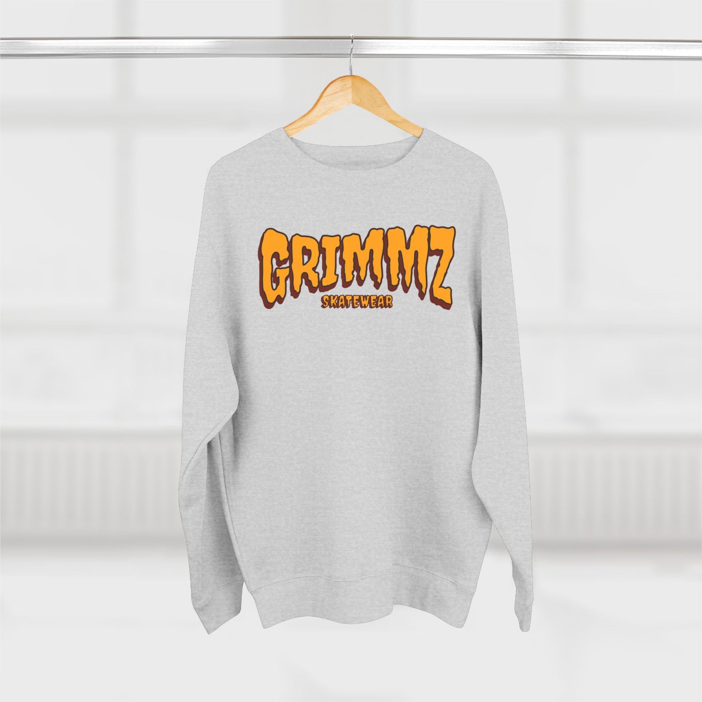 Grimmz Crewneck Sweatshirt — Bold Orange Logo Streetwear