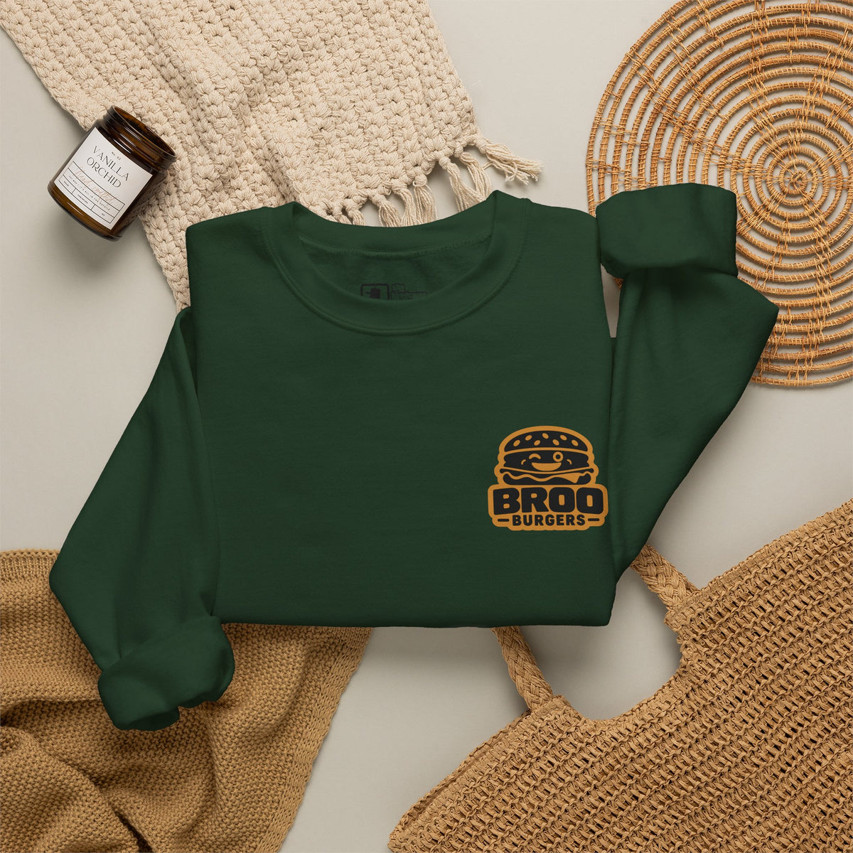 Burger Logo Sweatshirt — 'BROO Burgers' Retro Fast Food Crewneck