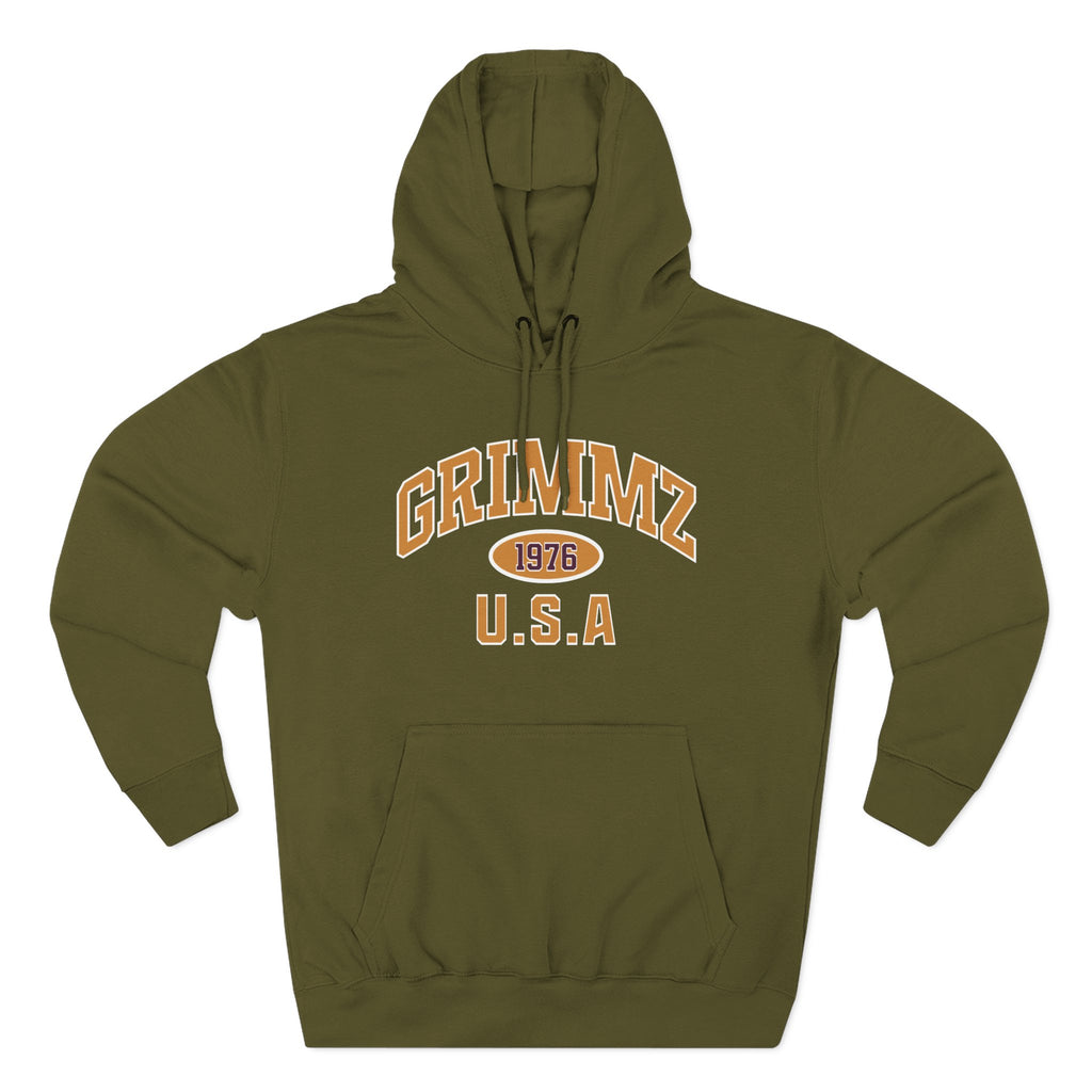Grimmz 1976 U.S.A. Hoodie — Vintage Collegiate Fleece Pullover