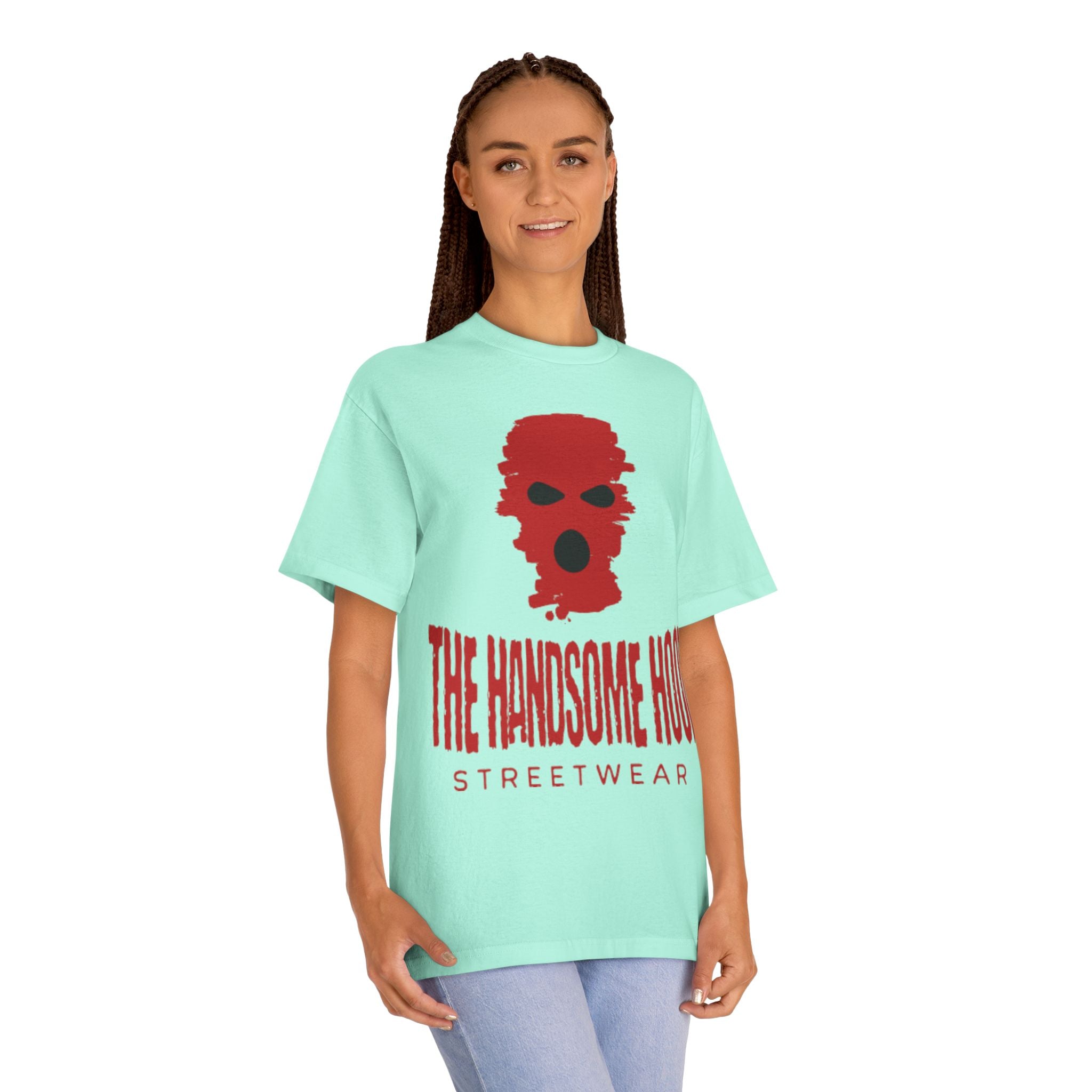 The Handsome Hood Streetwear Tee — Red Balaclava Graphic T-Shirt