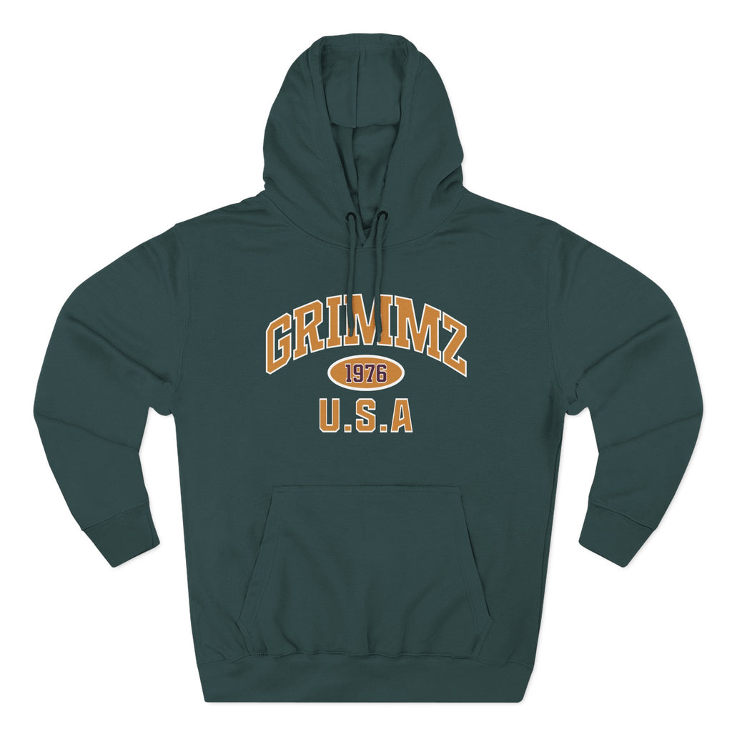 Grimmz 1976 U.S.A. Hoodie — Vintage Collegiate Fleece Pullover