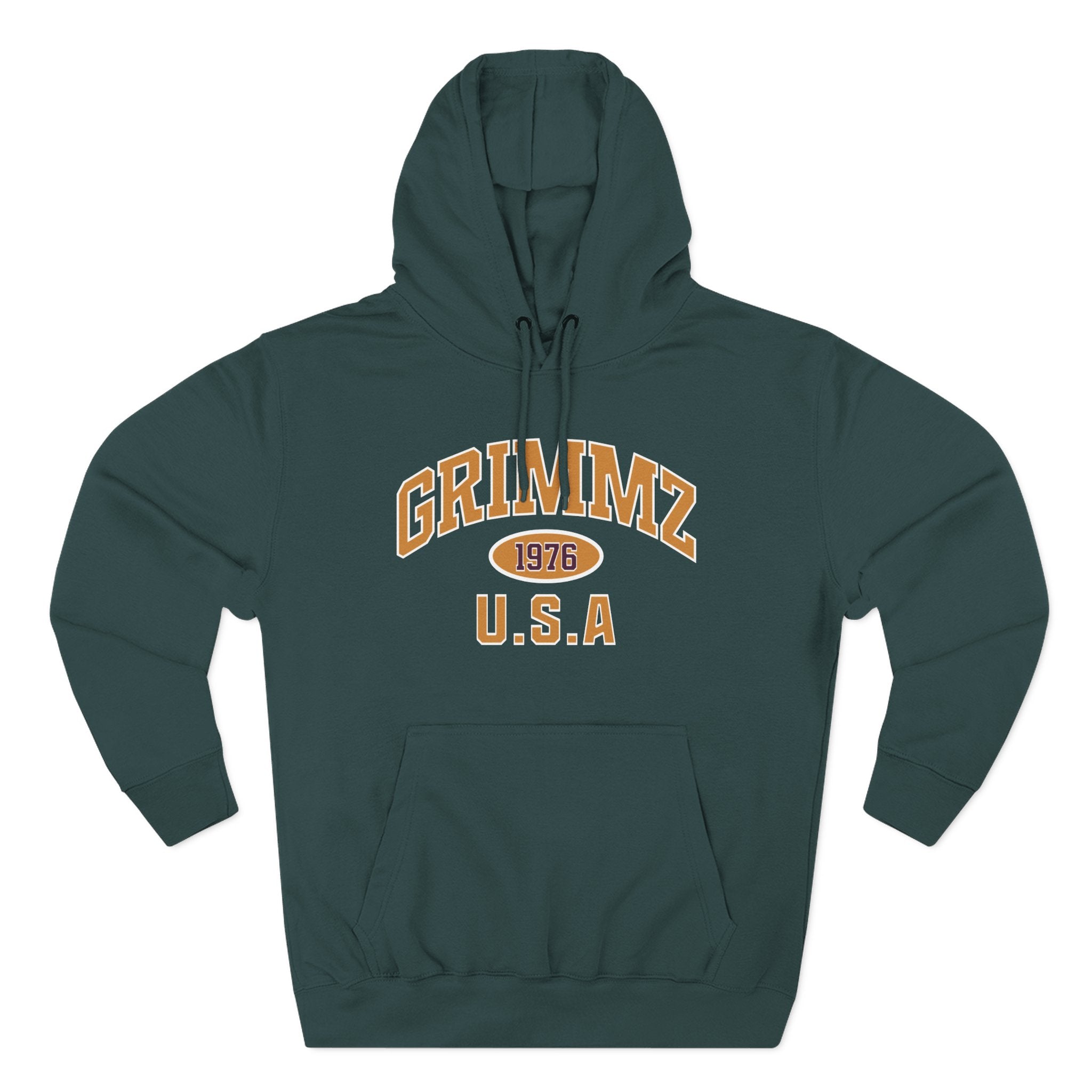 Grimmz 1976 U.S.A. Hoodie — Vintage Collegiate Fleece Pullover