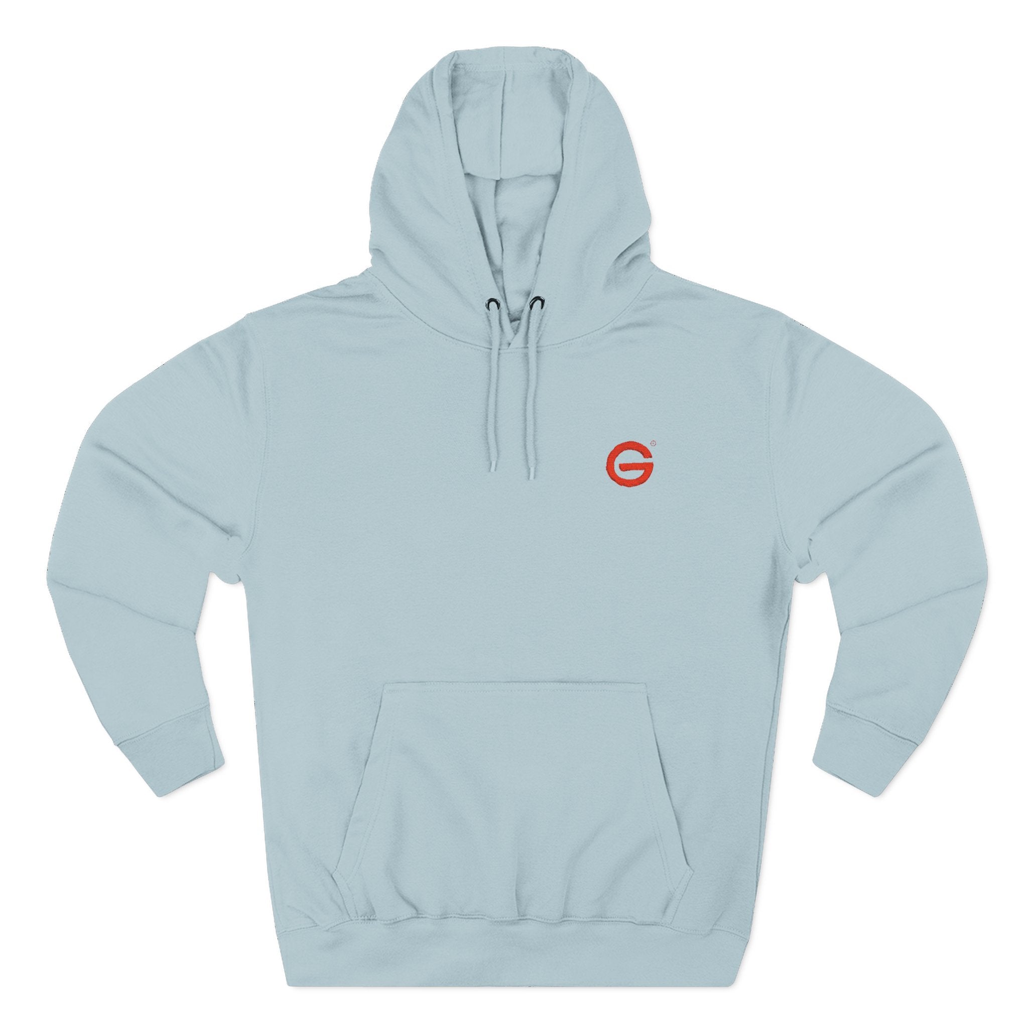 Minimalist Red 'G' Logo Hoodie - White Fleece Pullover