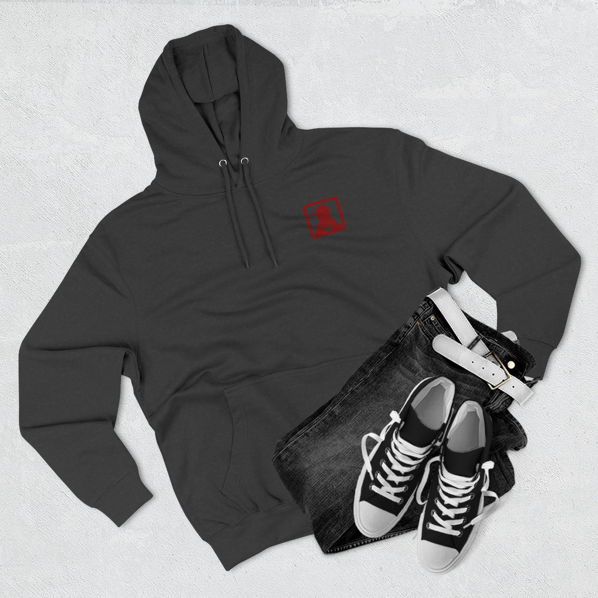 Minimalist Red Silhouette Fleece Hoodie