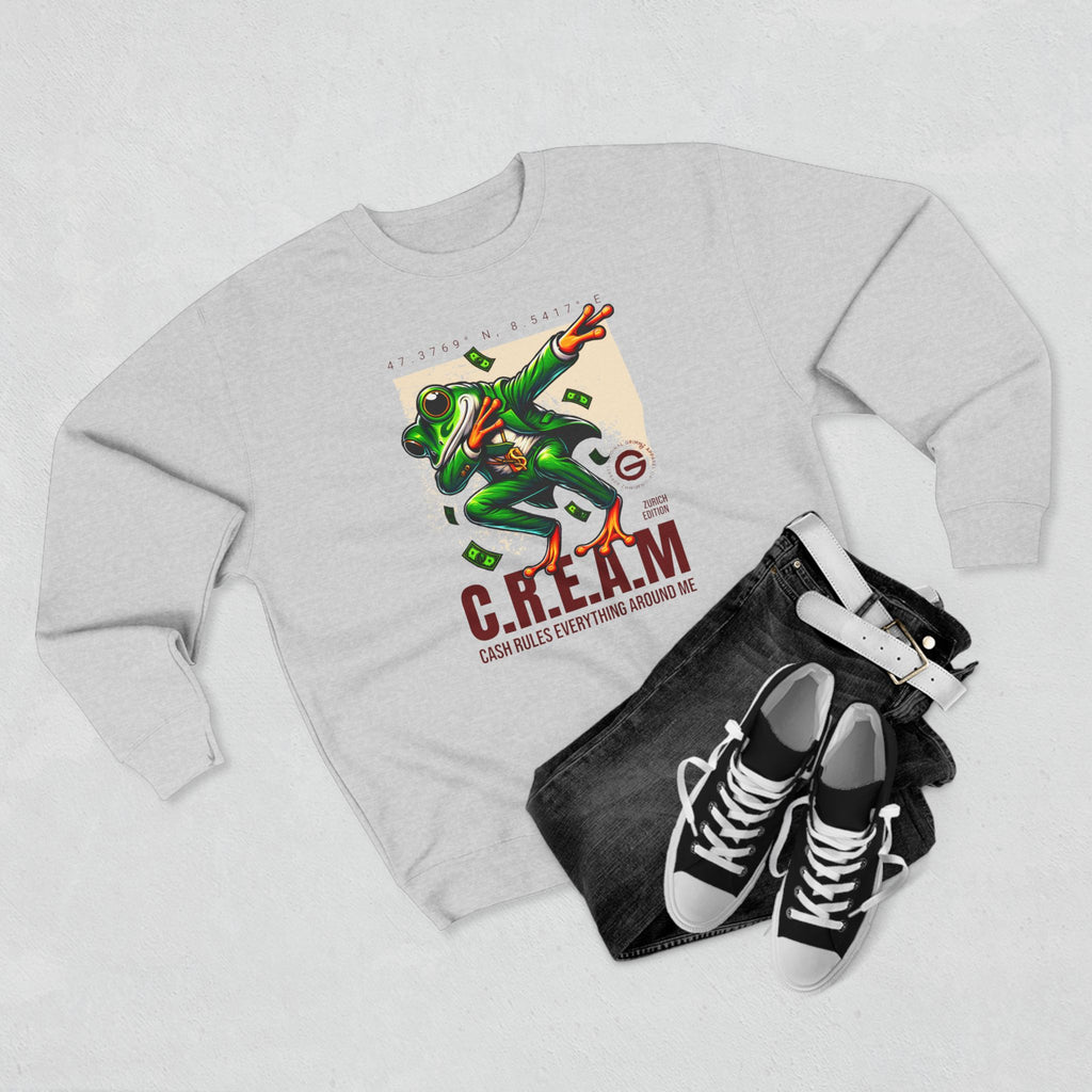 C.R.E.A.M. Frog Crewneck Sweatshirt – 'Cash Rules Everything Around Me' Graphic