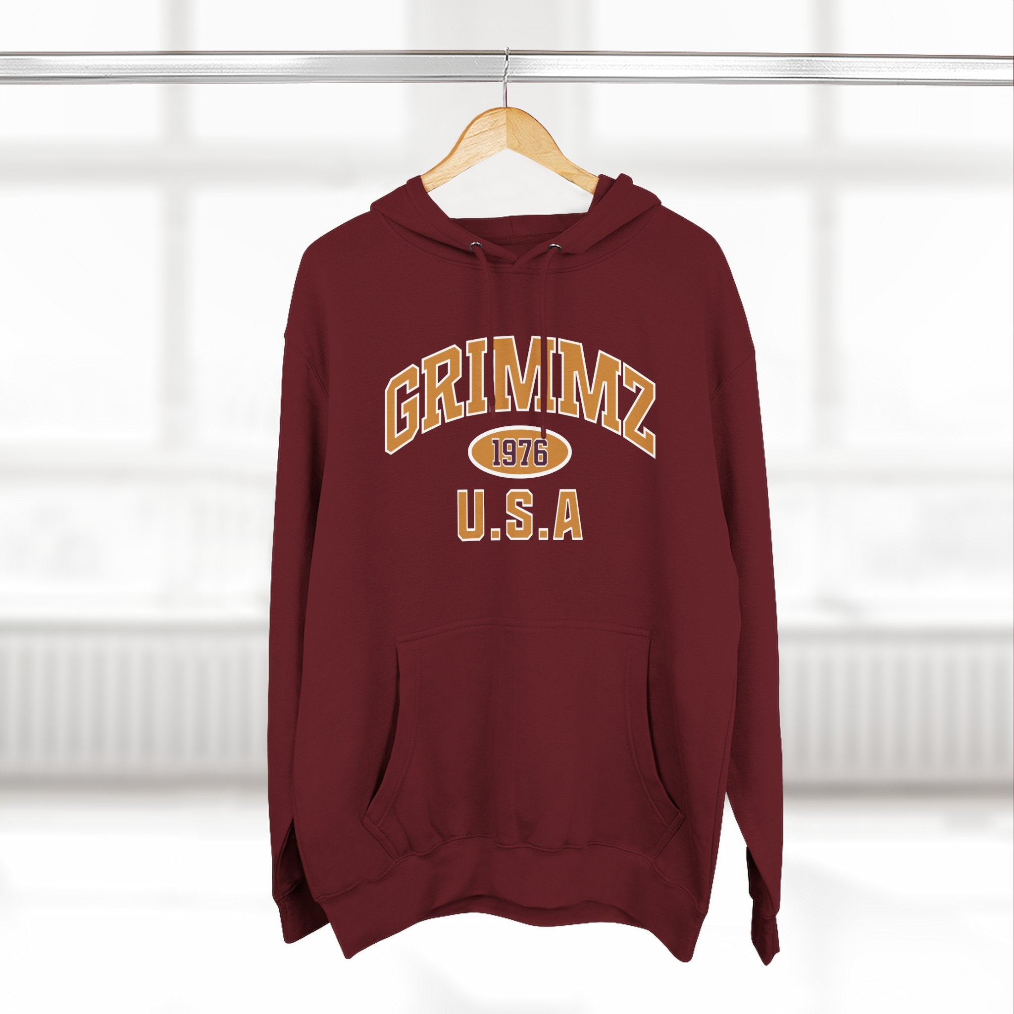Grimmz 1976 U.S.A. Hoodie — Vintage Collegiate Fleece Pullover