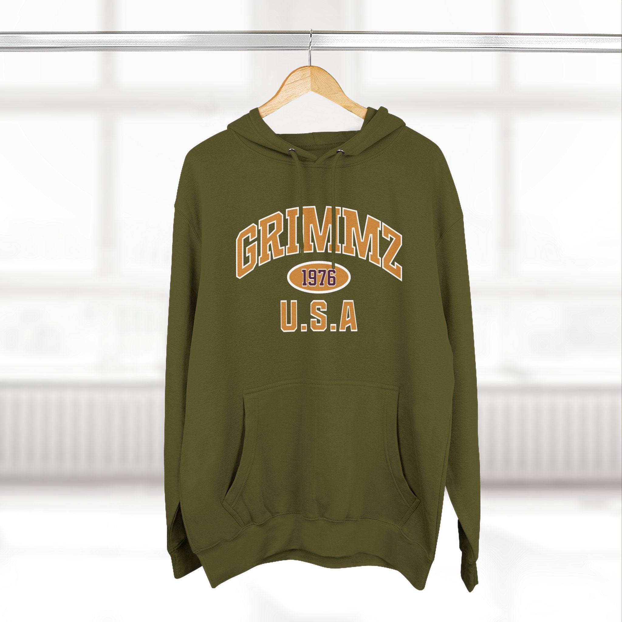 Grimmz 1976 U.S.A. Hoodie — Vintage Collegiate Fleece Pullover
